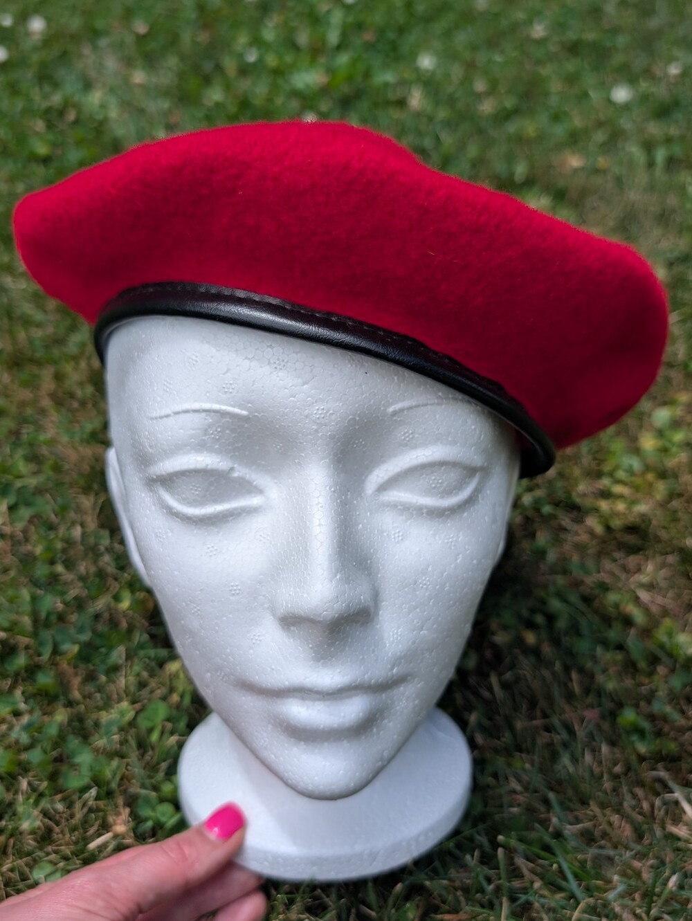 Vintage Red 100% Wool French Beret Hat Size 10½ Adjustable Lace-Up